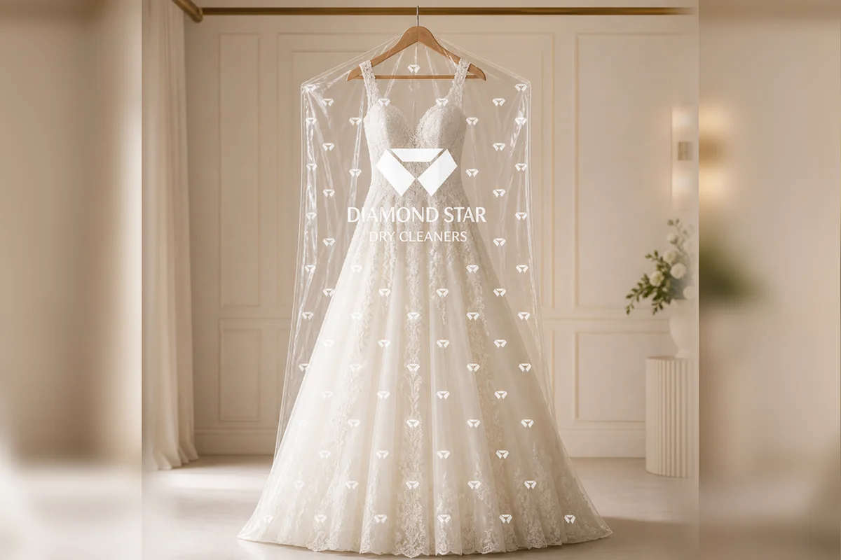 Brautkleid für eine spezielle Reinigung vorbereitet